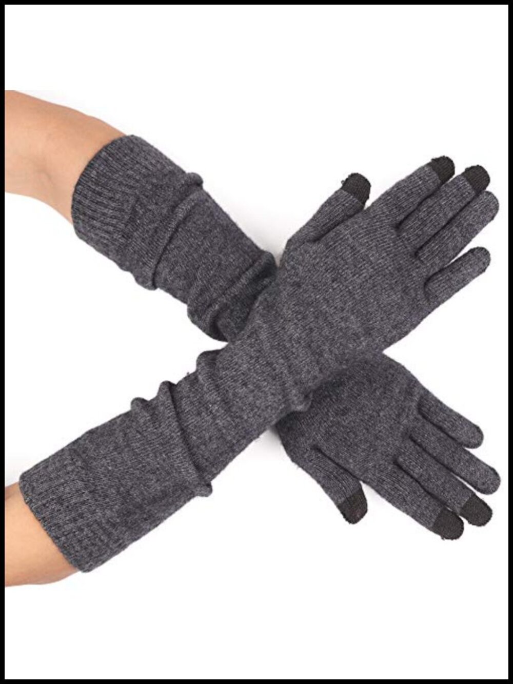 Wool Blend Long Knit Arm Warmers with Touchscreen Fingertips